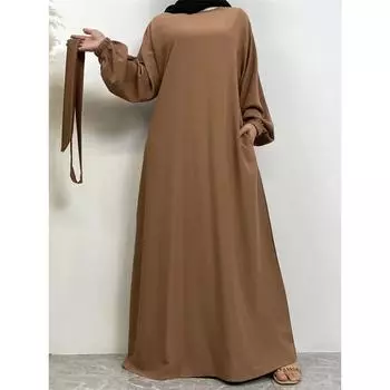 Простой стиль марокканские платья кафтан Турция однотонный залив абайя исламские женщины длинное платье мусульманский саудовский халат Рамадан S коричневый
