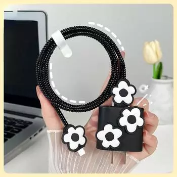 Простой стильный чехол с матовым черно-белым цветком для зарядного устройства, защищает зарядный кабель для iPhone, совместимый с Iphone 18/20 Вт