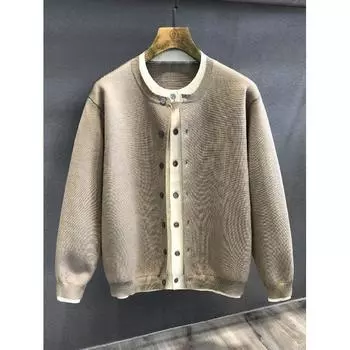 Простой стиль осенний мужской вязаный кардиган для молодежи мужской корейский стиль универсальный осенне-зимний пара серый с отложным воротником свитер пальто M хаки