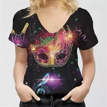 Простой стиль, Повседневная женская футболка с v-образным вырезом и забавным узором для отдыха и отпуска, летняя модная женская футболка с короткими рукавами 5XL