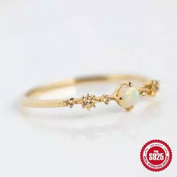 Простой стиль S925 стерлингового серебра светло-роскошный опал опал бриллиант женское обручальное кольцо No. 6 золотой