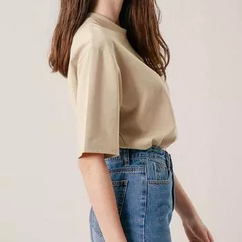 Простой стиль Женская мода хлопковая футболка свободный однотонный повседневный топ One Size миндальный