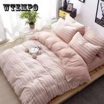 Простой стираный хлопковый комплект из четырех предметов, одноместная двуспальная простыня в общежитии, пододеяльник, постельные принадлежности 1,8 м 1.8m