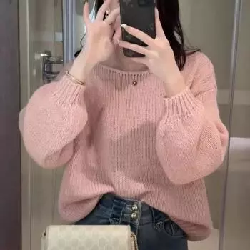 Простой свитер с длинными рукавами, вязаный свитер для женщин, весенний, для поездок на работу, милый и индивидуальный, шикарный топ S