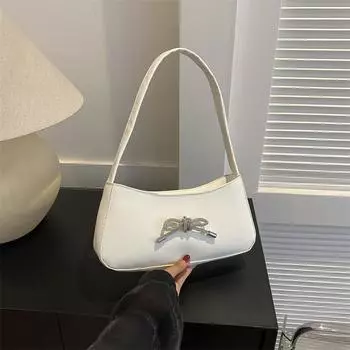 Простой темпераментный бант 2024 новый тренд корейская версия мода повседневная иностранный стиль подмышки однотонная маленькая квадратная сумка белый