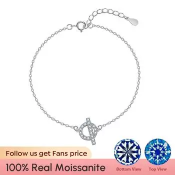 Простой темпераментный браслет из муассанита, свиного носа, стерлингового серебра S925 для женщин, белого золота 18 карат 17+3cm