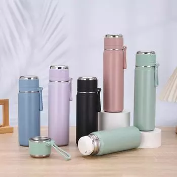 Простой термос из нержавеющей стали с чашкой для чая, портативный спортивный чайник на веревке, удобный стакан для воды с высоким внешним видом 500ml