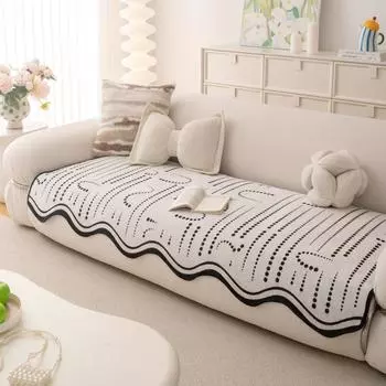 Простой точечный линейный шенилловый чехол на подушку для дивана, уникальная форма для гостиной, нескользящее полотенце-накладка на диван, защита на все сезоны 90x90cm чёрный