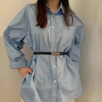 Простой тонкий регулируемый ремень для брюк с металлической пряжкой, пояс из искусственной кожи B