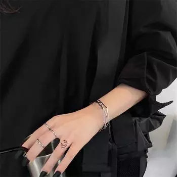 Простой трехслойный дизайн, нерегулярный геометрический браслет, металлический открывающийся браслет, ювелирный подарок серебряный