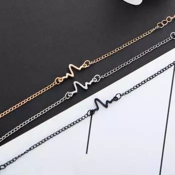 Простой унисекс-шарм с электрокардиограммой, регулируемый браслет, ювелирные изделия на запястье для пары чёрный