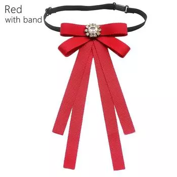 Простой узкий ленточный галстук-бабочка с бриллиантами в университетском стиле, галстук на шею, женский, мужской, аксессуар для формальной одежды Red With Band