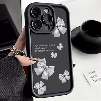 Простой узор банта ТПУ мягкий матовый чехол для телефона для iPhone 16 Pro Max 15 Pro 14 13 12 11 XR XS противоударный защитный бампер для объектива iPhone 16 чёрный
