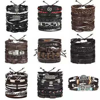 Простой винтажный многослойный кожаный браслет в стиле панк, браслет ручной работы, мужские ювелирные изделия, модная упаковка, подарки