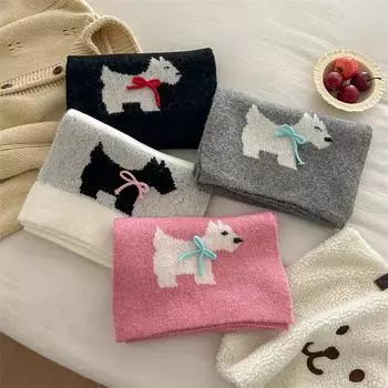 Простой вязаный шарф с изображением мультяшного щенка для женщин с зимней атмосферой, милый и теплый вязаный шарф для студентов 168 * 29cm белый