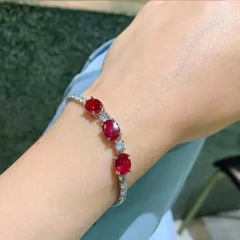 Простой женский браслет из голубого циркона, маленький круглый блок голубого циркона, женский браслет из красного корунда с имитацией темперамента