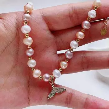 Простой женский браслет из пресноводного жемчуга цвета рыбьего хвоста с регулируемым браслетом adjustable