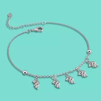 Простой женский браслет из стерлингового серебра 925 пробы с подвеской в форме рыбы, цепочка из бисера, ювелирные изделия на щиколотке, пляжные сандалии, аксессуары 19CM