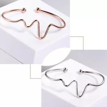 Простой женский браслет с открытым концом, ритм сердца, ЭКГ, волна серебряный