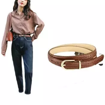 Простой женский ремень с пряжкой под крокодила, джинсовый тонкий ремень с летней юбкой, женский брючный ремень 102 чёрный