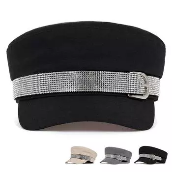 Простой зимний берет с шляпой с пряжкой Женские мужские стильные черные шапки Черные плоские береты чёрный