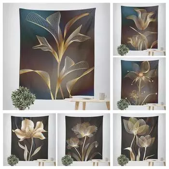 Простой золотой цветочный декоративный гобелен для домашнего декора, офисного гобелена для гостиной 100x75cm