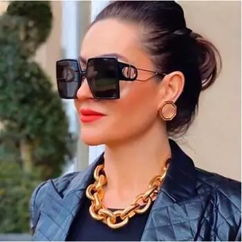 Простота, модные женские солнцезащитные очки в стиле ретро с буквой D, большие очки в большой оправе, классические новые квадратные роскошные популярные солнцезащитные очки с полыми дужками UV400