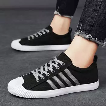 Простота, мужская всесезонная парусиновая вулканизированная повседневная обувь, ретро мужские студенческие парусиновые прогулочные туфли, спортивные кроссовки 38 чёрный