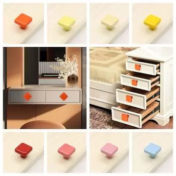 Простота одноотверстие цветной керамической ручки-скобы керамическая ручка для двери современная квадратная ручка для ящика комод красный