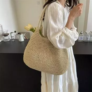 Простота плетеные женские сумки большой емкости однотонные сумки для покупок сумки-тоут для женщин для отдыха лето пляж путешествия кошелек