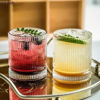 Простота Полосатый стеклянный стакан Прозрачный стеклянный стакан Ледяной латте Кофейная чашка Бытовые стаканы для сока Молочные стаканы Напитки Стакан для воды 220-470ml