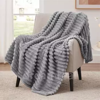 Простота Пушистый Искусственный Кролик Одеяло Полоса Многофункциональное Одеяло Осень Зима Фланель Спальня Одеяла Отдых Уют 100x150cm(39x59inch)