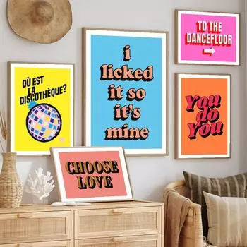 Простота Синий Оранжевый Я Облизал Это Так Это Мое Искусство Цитата Французский Диско Красочный Холст Картина Комната Домашний Декор Выбрать Любовь 21x30cm No Framed