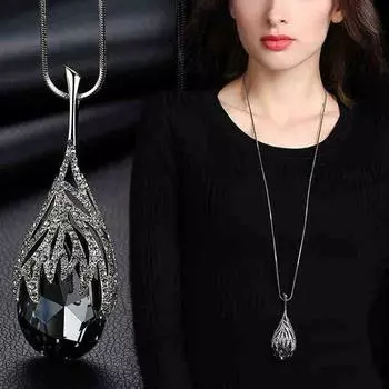 Простота свитер цепи длинные ожерелья каплевидной формы модные ювелирные изделия ожерелье Femme дамы элегантные зимние подарки длинная цепочка винтажные кристаллы женщины зелёный