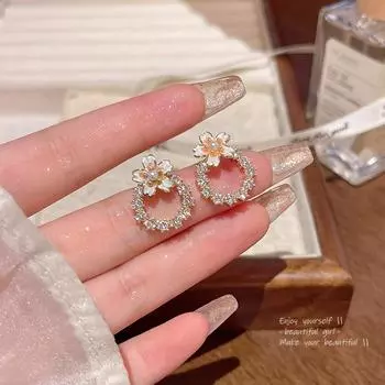 Простота Универсальность Продвинутое Ощущение Изысканный Цветок Полностью Инкрустированные Серьги Для Женщин 1 pair
