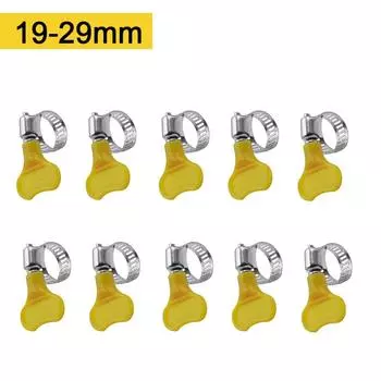 Простота установки хомута для шланга, хомут для водопроводных труб, мощный крутящий момент, ударопрочность, малый диапазон зажима, желтая пластиковая ручка 19-29mm 10PCS