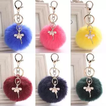 Простота Высококачественный брелок Популярный пушистый помпон Танцующий ангел Ювелирные изделия для женщин Сумка Брелки балерина Девушка Автомобильный кулон брелок кольцо мяч темно-зеленого