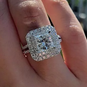 Простые элегантные обручальные кольца для женщин, огранка принцессы, квадратный цирконий, роскошные обручальные кольца, новые модные ювелирные изделия, подарок 10