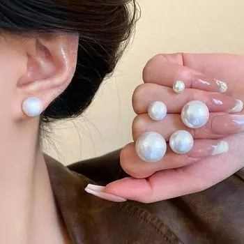 Простые элегантные простые серьги-гвоздики с жемчугом, легкие роскошные серьги-гвоздики с шариками, жемчужные серьги для девочек 12mm