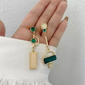 Простые асимметричные роскошные серьги, модные серьги-подвески, металлические висячие серьги-подвески зелёный