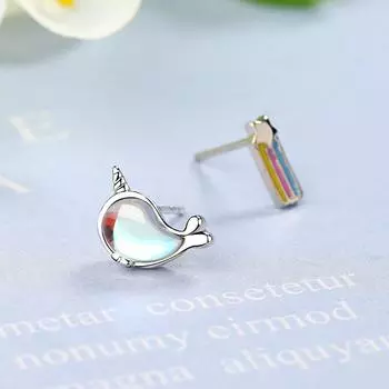 Простые асимметричные серьги-гвоздики из стерлингового серебра 925 пробы с радужным единорогом для женщин, вечерние свадебные украшения, женские подвески Eh1395
