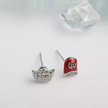 Простые асимметричные серьги-гвоздики с красными бриллиантами, универсальные серьги-гвоздики в форме короны для женщин