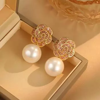 Простые атмосферные серьги-пусеты с жемчугом, круглые, персонализированные, большие, знаменитые, атмосферные, с крупным жемчугом, трендовые 14k