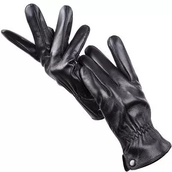 Простые аксессуары, зимние мужские перчатки из овчины, флисовая подкладка, черные кожаные перчатки из натуральной кожи для вождения 9 чёрный