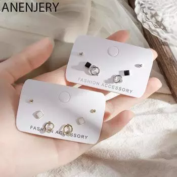 Простые белые, черные квадратные круглые серьги-гвоздики для женщин и девочек, комплект серег из 6 предметов, подарок для ювелирных изделий