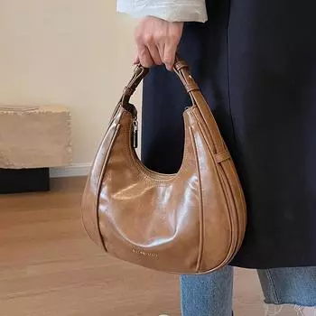 Простые большие сумки на плечо из искусственной кожи в стиле ретро для женщин 2024, модная ретро однотонная сумка через плечо, сумки-тоут 27cmx14cmx8cm бежевый
