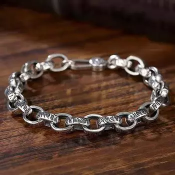 Простые браслеты из стерлингового серебра S925, 8 мм, шестизначная мантра, мужские и женские браслеты в стиле хип-хоп, панк, модная цепочка, модный роскошный подарок 17cm