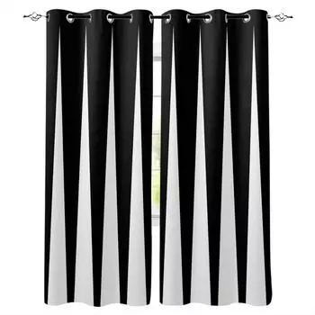 Простые черно-белые полосатые шахматные абстрактные шторы на окна для детей, спальни, гостиной, ванной комнаты, кухни, двери, холла, 2 шт. W50 X H130(CM)X2&Hook