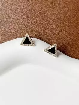 Простые черные треугольные круглые серьги-гвоздики с бантом, роскошные, универсальные, с темпераментом