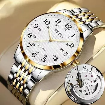 Простые цифровые часы с календарем и ночной подсветкой, водонепроницаемые, мужские, полые, механические часы